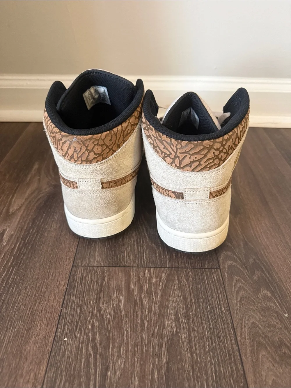 Jordan High-Top Sneakers in Beige with Brown Swoosh